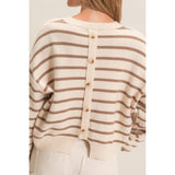 Striped Ribbed Crew Neck Sweater: CAMEL / S-M-L(2-2-2)