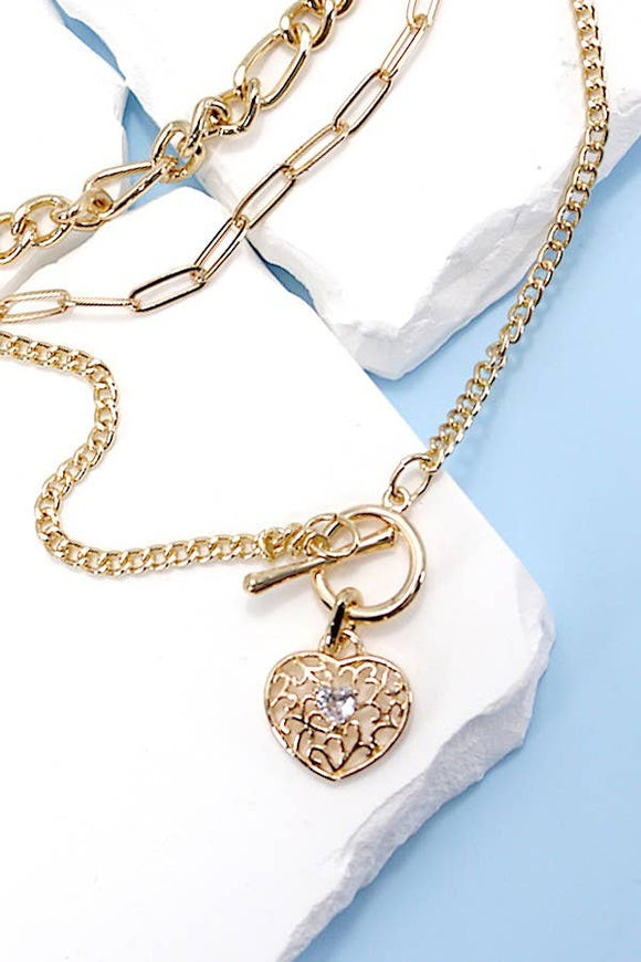 Layered Heart Chain Necklace