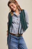 Embroidered Lace Tie-Front Vest: Deep Green / L