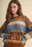 COLORFUL FLORAL FAIR ISLE SWEATER MSW11583: IVORY PINK MULTI / L