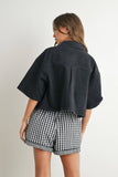 Button Front Cropped Shirt - BMJ7681: DENIM / L