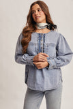 Ruffle Trim Denim Blouse FT0021: Cloud Wash / Contemporary / L
