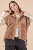 NJ90437-Soft Textured Woven Vest W/ Side Tie: MOCHA / S-M-L/2-2-2