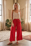 Relaxed Wide Leg Lightweight Drawstring Knit Pants: BLACK / L