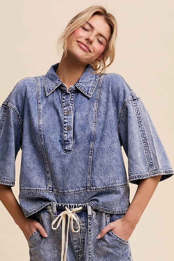 Denim Collared Oversized Top