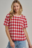GINGHAM CHECKERED PATTERN SWEATER CASUAL TOP_JLT00221-01: OLIVE/CREAM / S-M-L(2-2-2)