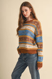 COLORFUL FLORAL FAIR ISLE SWEATER MSW11583: IVORY PINK MULTI / L