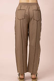 NP71022-Stitch Detail Casual Knit Pants: MOCHA / S-M-L/2-2-2