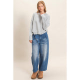Crew Neck Sweater With Ribbed Hem: OATMEAL / S-M-L(2-2-2)