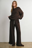 Ruffle Trim Polka Dot Wide Leg Trousers- BMP8634: BROWN MULTI / L