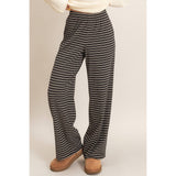 Striped Elastic Waist Pants: BROWN / S-M-L(2-2-2)
