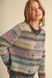 COLORFUL FAIR ISLE SWEATER CARDIGAN MSW11521: MIDNIGHT NAVY MULTI / L