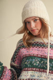 COLORFUL FLORAL FAIR ISLE SWEATER MSW11583: IVORY PINK MULTI / L