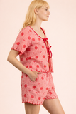 NT12482SET-Floral Embroidery Woven Top & Shorts Set: NAVY / S-M-L/2-2-2