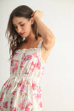 CD10679J FLORAL LACE-TRIM TIERED DRESS: FUCHSIA MULTI / S-M-L (3-2-1)