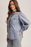 Ruffle Trim Denim Blouse FT0021: Cloud Wash / Contemporary / L