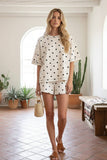 (Original Design) Polka Dot Heavy Scuba Top and Shorts Set: CREAM/BLACK / L