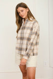 PLAID BUTTON DOWN COLLARED BOXY LONG SLEEVE SHIRT : KHAKI MULTI