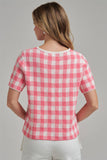 GINGHAM CHECKERED PATTERN SWEATER CASUAL TOP_JLT00221-01: OLIVE/CREAM / S-M-L(2-2-2)