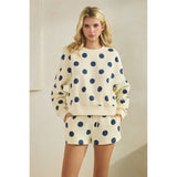 Polka Dot Crew Neck SweatShirt: Sky Blue/Navy / L