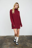 CABLE KNIT MOCK NECK MINI SWEATER DRESS: CHOCOLATE BROWN
