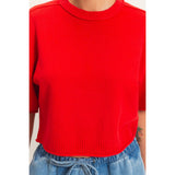 Seam Detail Short Sleeve Knit Top: WHIP CREAM / S-M-L(2-2-2)