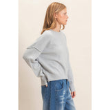 Crew Neck Sweater With Ribbed Hem: OATMEAL / S-M-L(2-2-2)