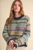 COLORFUL FAIR ISLE SWEATER CARDIGAN MSW11521: MIDNIGHT NAVY MULTI / L