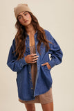 Heart Detail Oversized Denim Shirt: Indigo / L