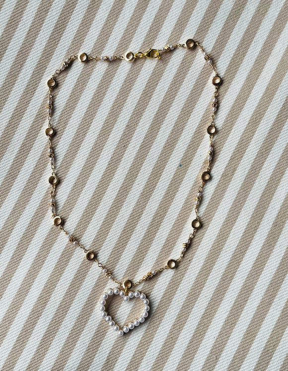 Pearl heart charm necklace