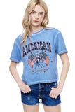 American Cowboy Vintage Graphic S/S Lunar Dye Faux Crop: BLUE / L
