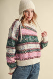 COLORFUL FLORAL FAIR ISLE SWEATER MSW11583: IVORY PINK MULTI / L