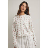 FLORAL BUTTON-UP SWEATER CARDIGAN / WL25-11931: OFF WHITE/PINK / L