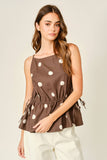 AJT6068 SOFT TOUCH POLKA DOT BABYDOLL WAIST TOP: MOCHA / L