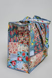 Blue-Bound Artisanal Illusion Patchwork Shopper Bag: IVORY/BLUE / Os