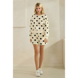 Polka Dot Crew Neck SweatShirt: Sky Blue/Navy / L