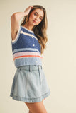 IT4346  MULTI COLORED STRIPED SWEATER VEST TOP: BLUE MULTI / L