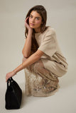 ROUND NECK LACE JOINED T-SHIRT MAXI DRESS: TAUPE / L