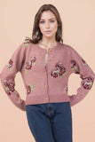 12W3475N-Print & Solid Soft Knit Sweater Cardigan: Red / S-M-L/2-2-2