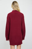 CABLE KNIT MOCK NECK MINI SWEATER DRESS: CHOCOLATE BROWN