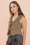 VJT80005-VERY JEAN Acid Washed Denim Front Tie Vest: INDIGO / S-M-L/2-2-2