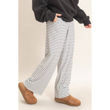 Striped Elastic Waist Pants: BROWN / S-M-L(2-2-2)