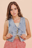 VJT80005-VERY JEAN Acid Washed Denim Front Tie Vest: INDIGO / S-M-L/2-2-2