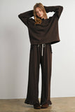 Ruffle Trim Polka Dot Wide Leg Trousers- BMP8634: BROWN MULTI / L