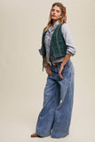 Embroidered Lace Tie-Front Vest: Deep Green / L