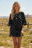 (Original Design) Polka Dot Heavy Scuba Top and Shorts Set: CREAM/BLACK / L