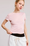 Basic Short Sleeve Baby Tee Knit Top: BABY PINK / L