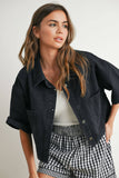 Button Front Cropped Shirt - BMJ7681: DENIM / L