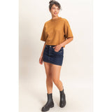 Seam Detail Short Sleeve Knit Top: WHIP CREAM / S-M-L(2-2-2)