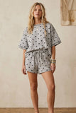 (Original Design) Polka Dot Heavy Scuba Top and Shorts Set: CREAM/BLACK / L